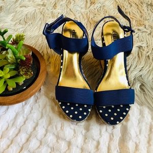 Charles David Platform Wedges Navy Blue Gold